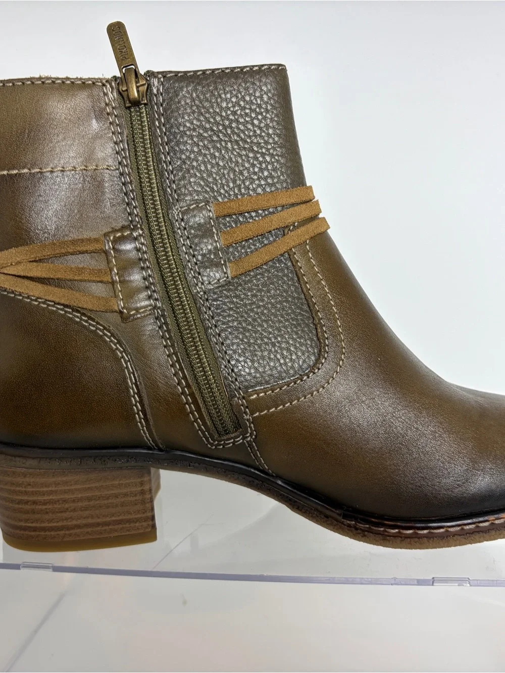PIKOLINOS Zaragoza Leather Ankle Boots with Tassel Wrap in Moss Brown; Size 39
